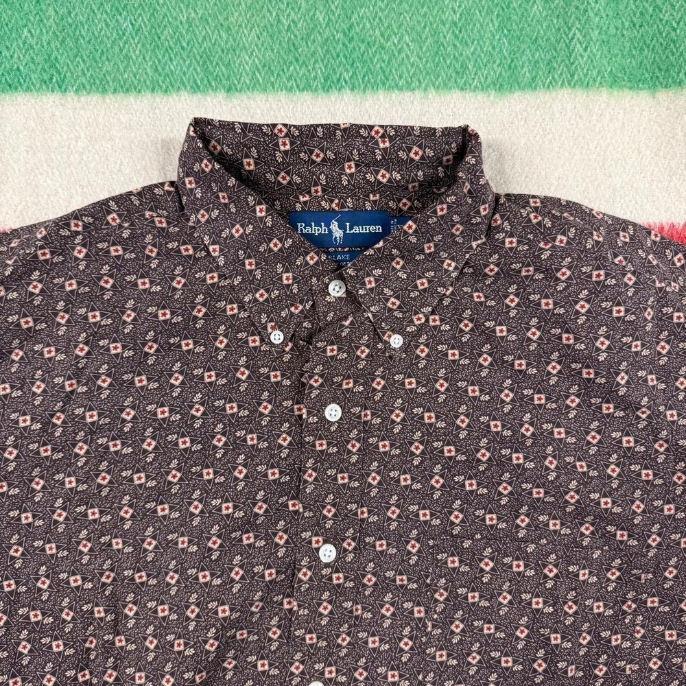 Vintage 90s Ralph Lauren Blake Shirt XL Brown Patterned Long Sleeve Button Down